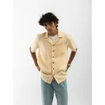 Cannabie OG Patchwork Cuban Collar Hemp Shirt (Nude) on itshemp.in