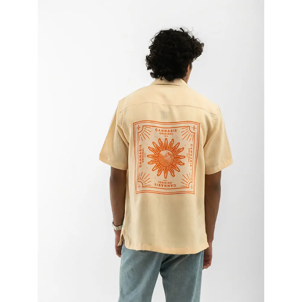 Cannabie OG Patchwork Cuban Collar Hemp Shirt (Nude) on itshemp.in