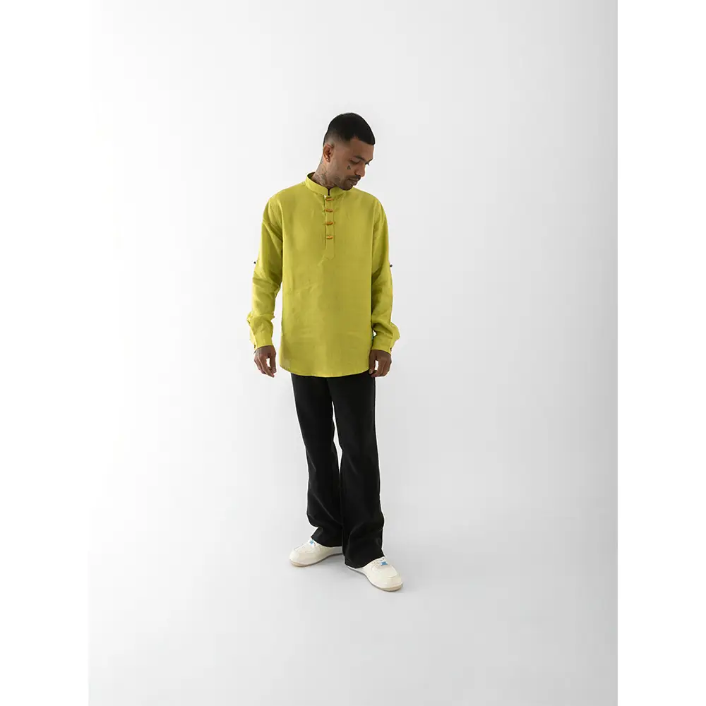 Cannabie Pure Hemp Short Kurta Shirt - Solid (Green) on itshemp.in
