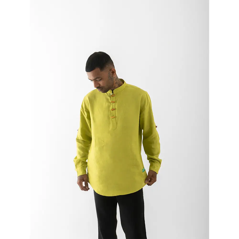 Cannabie Pure Hemp Short Kurta Shirt - Solid (Green) on itshemp.in