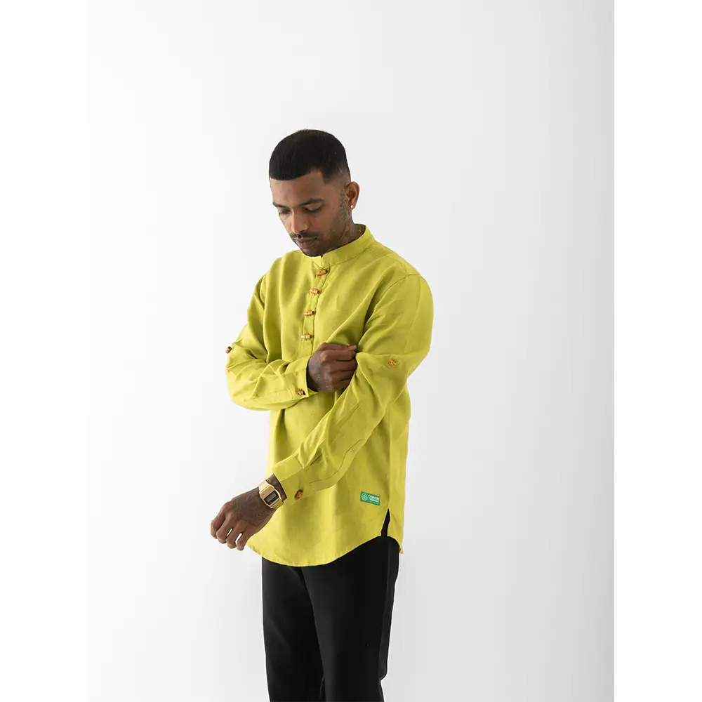 Cannabie Pure Hemp Short Kurta Shirt - Solid (Green) on itshemp.in