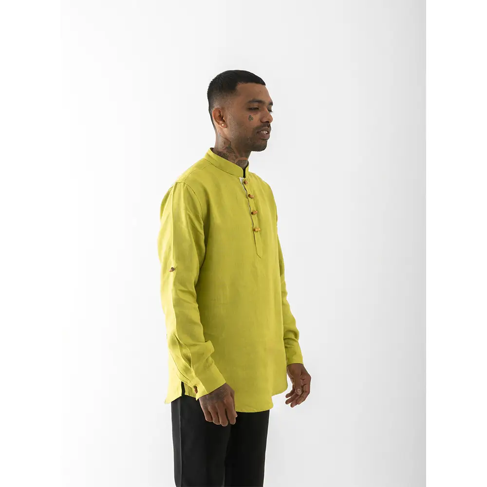 Cannabie Pure Hemp Short Kurta Shirt - Solid (Green) on itshemp.in