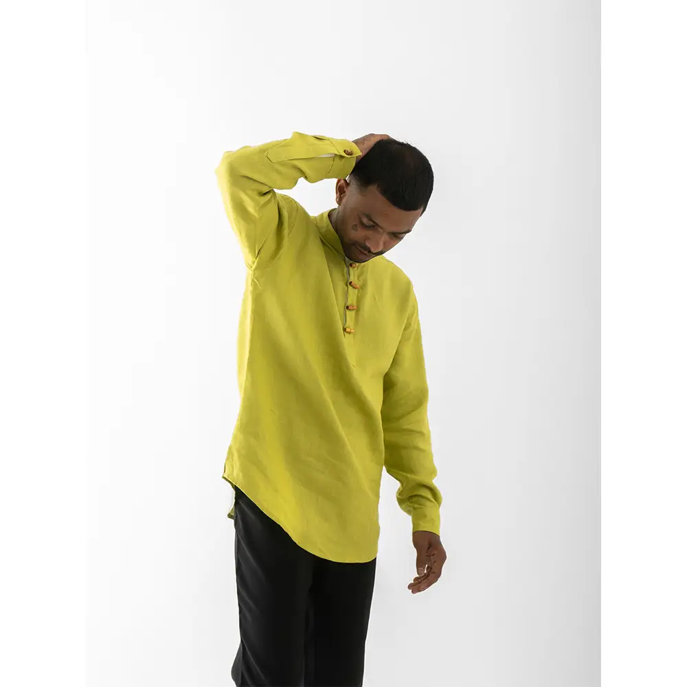 Cannabie Pure Hemp Short Kurta Shirt - Solid (Green) on itshemp.in