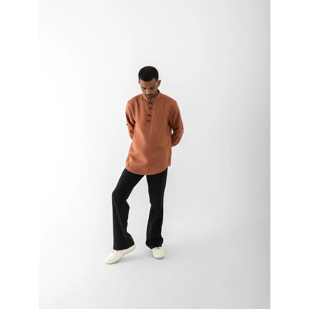 Cannabie Pure Hemp Short Kurta Shirt - Solid (Brick Red) on itshemp.in