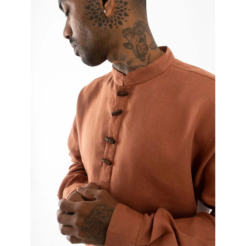 Cannabie Pure Hemp Short Kurta Shirt - Solid (Brick Red) on itshemp.in