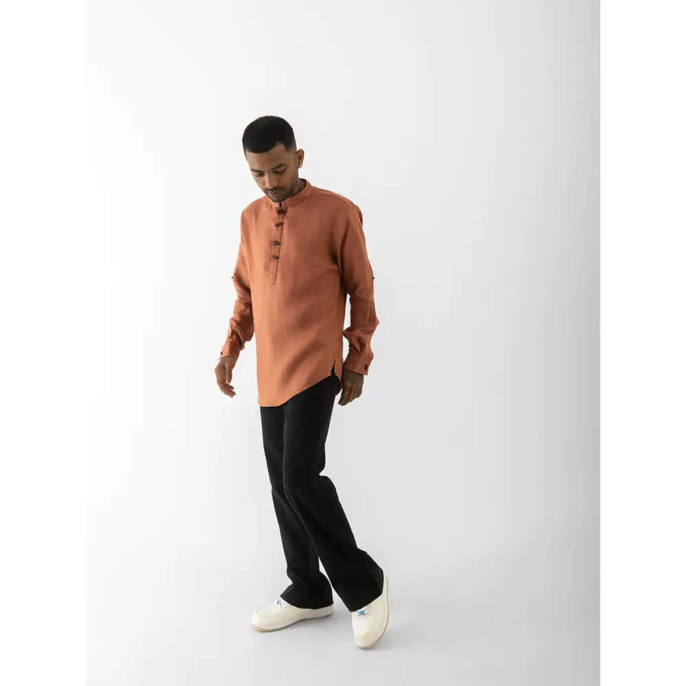 Cannabie Pure Hemp Short Kurta Shirt - Solid (Brick Red) on itshemp.in