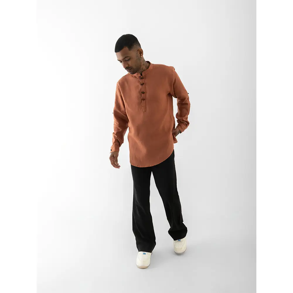 Cannabie Pure Hemp Short Kurta Shirt - Solid (Brick Red) on itshemp.in