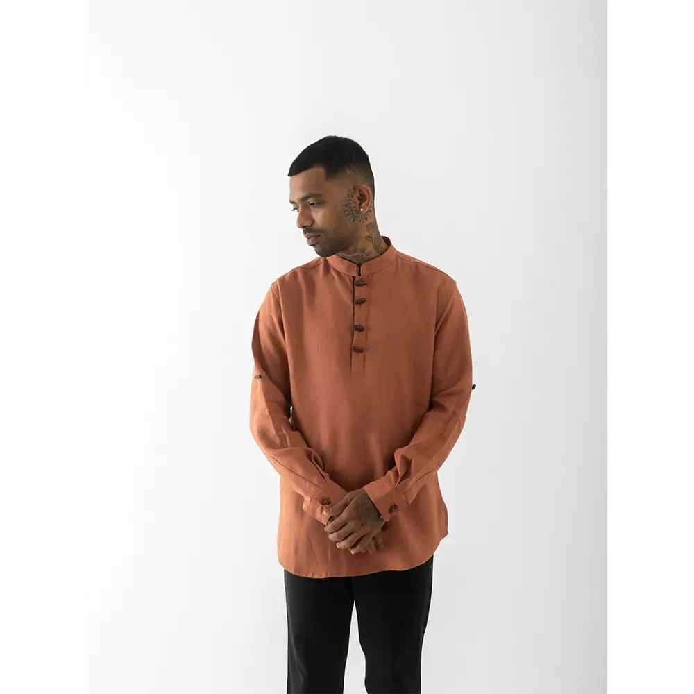 Cannabie Pure Hemp Short Kurta Shirt - Solid (Brick Red) on itshemp.in