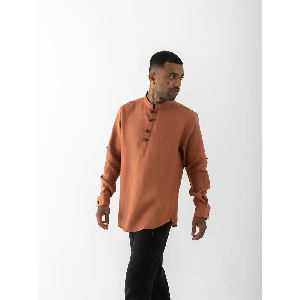 Cannabie Pure Hemp Short Kurta Shirt - Solid (Brick Red) on itshemp.in
