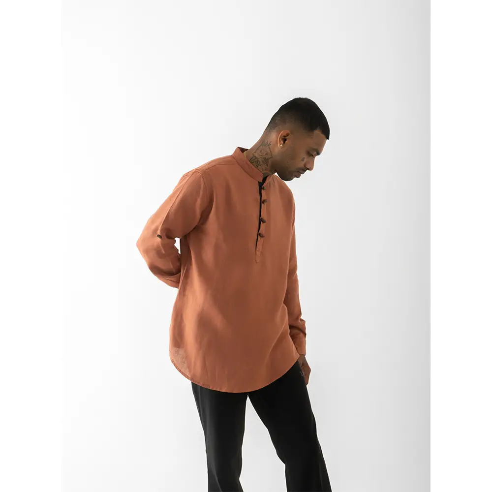 Cannabie Pure Hemp Short Kurta Shirt - Solid (Brick Red) on itshemp.in