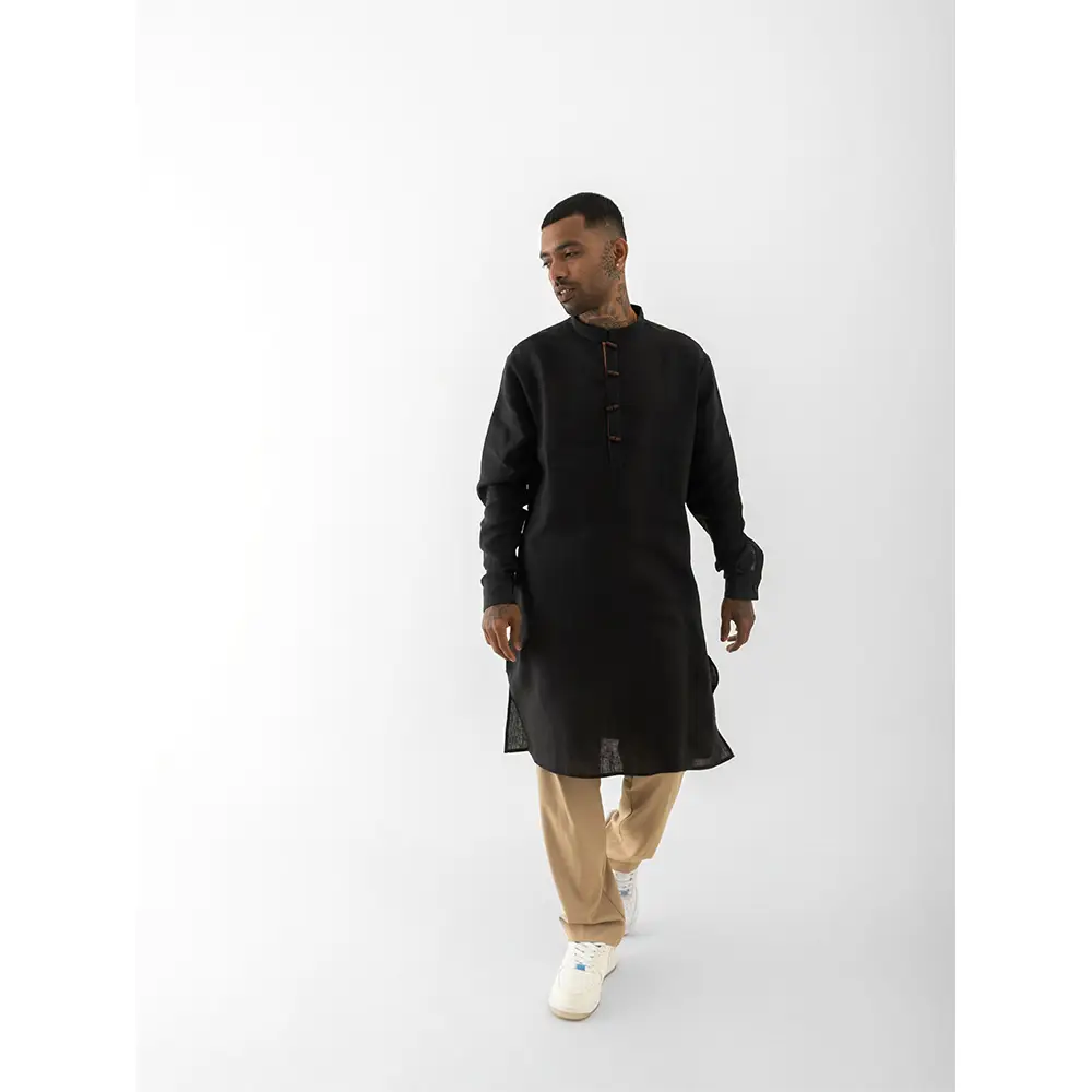 Cannabie Pure Hemp Kurta Long (Black) on itshemp.in