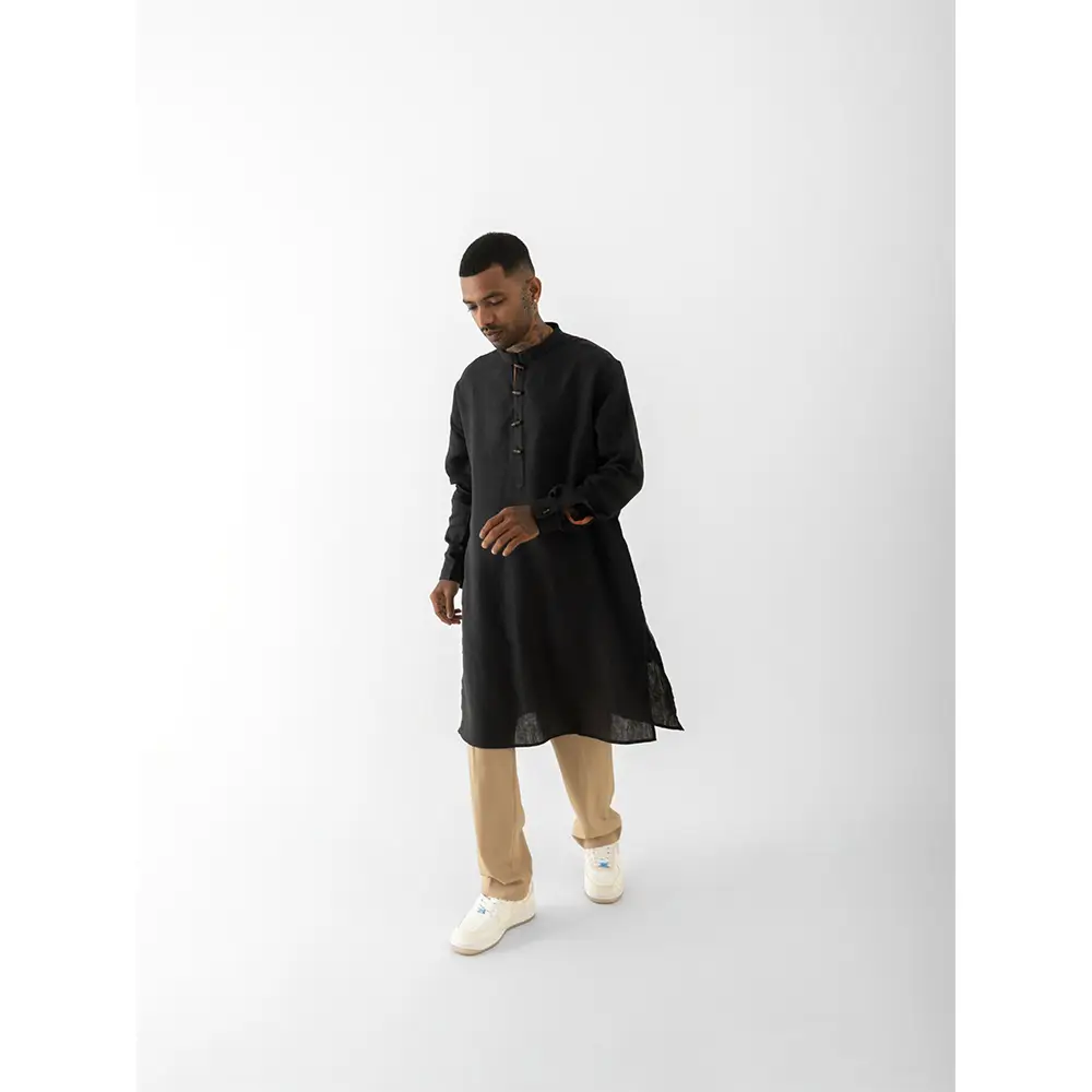 Cannabie Pure Hemp Kurta Long (Black) on itshemp.in