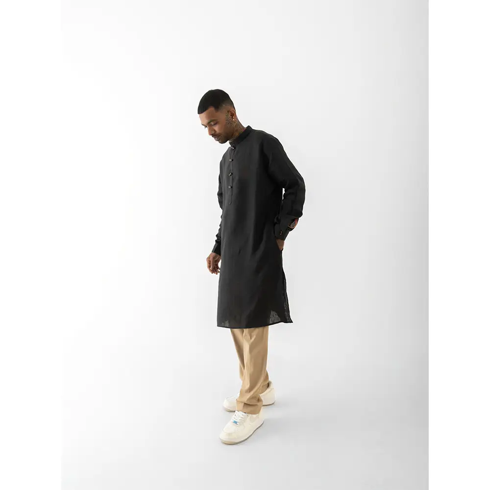 Cannabie Pure Hemp Kurta Long (Black) on itshemp.in