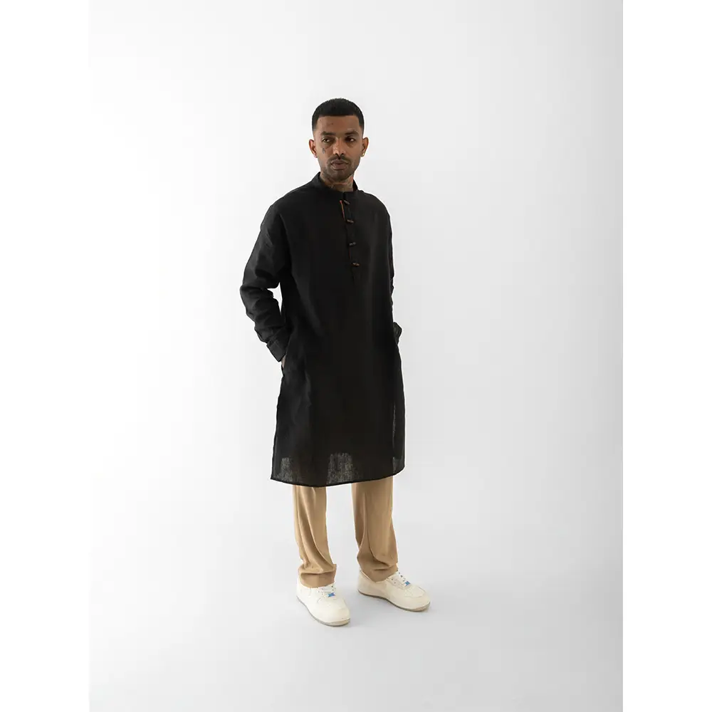 Cannabie Pure Hemp Kurta Long (Black) on itshemp.in