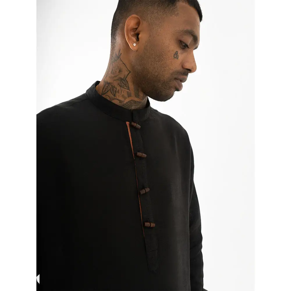Cannabie Pure Hemp Kurta Long (Black) on itshemp.in