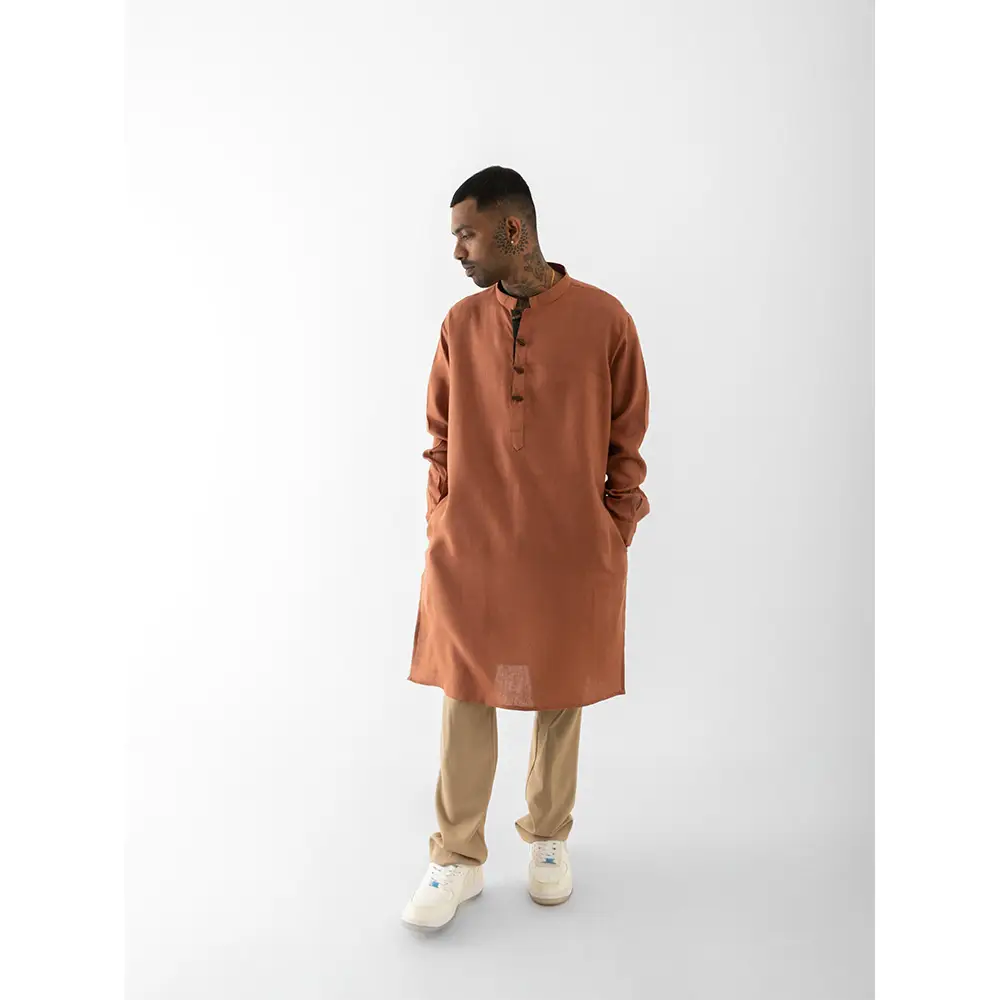Cannabie Pure Hemp Kurta Long (Brick Red) on itshemp.in