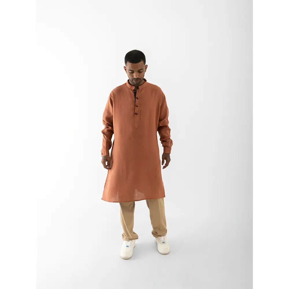 Cannabie Pure Hemp Kurta Long (Brick Red) on itshemp.in