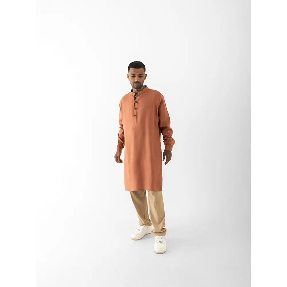Cannabie Pure Hemp Kurta Long (Brick Red) on itshemp.in