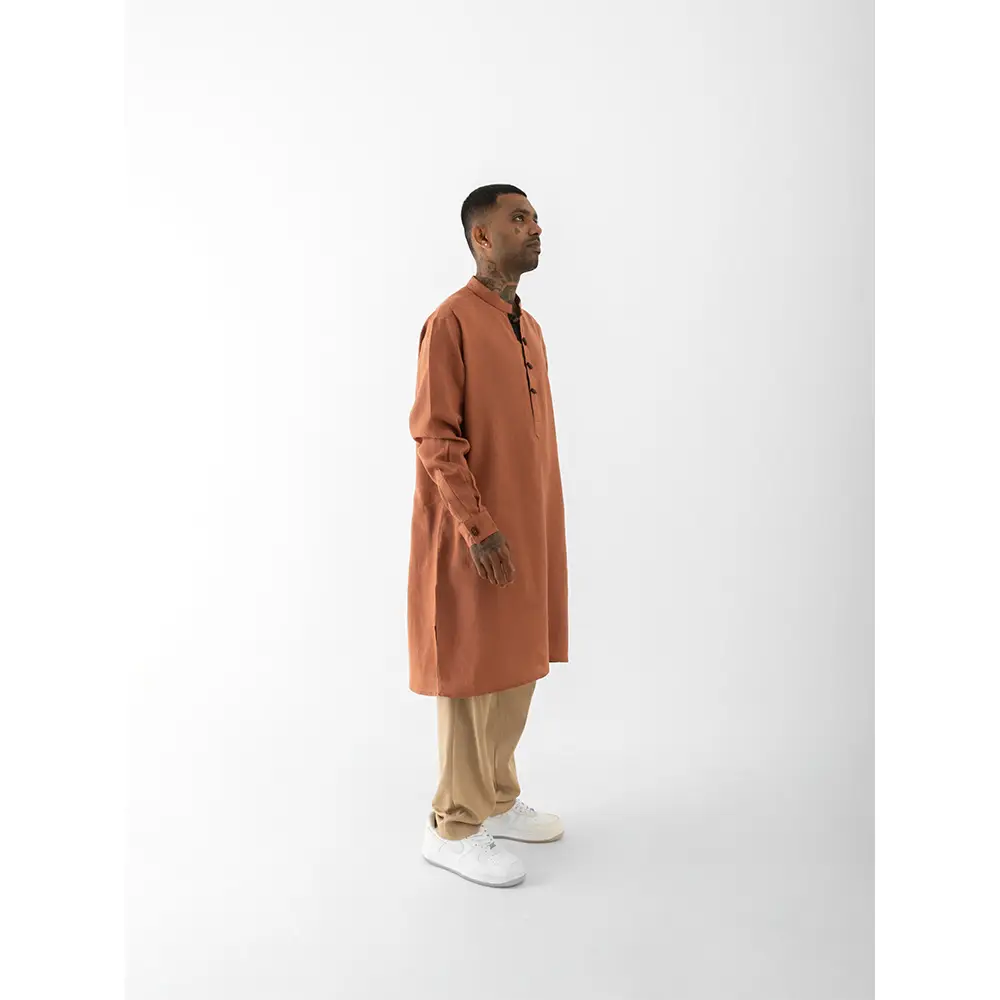 Cannabie Pure Hemp Kurta Long (Brick Red) on itshemp.in