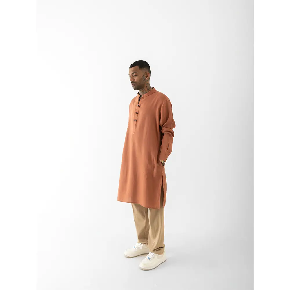 Cannabie Pure Hemp Kurta Long (Brick Red) on itshemp.in