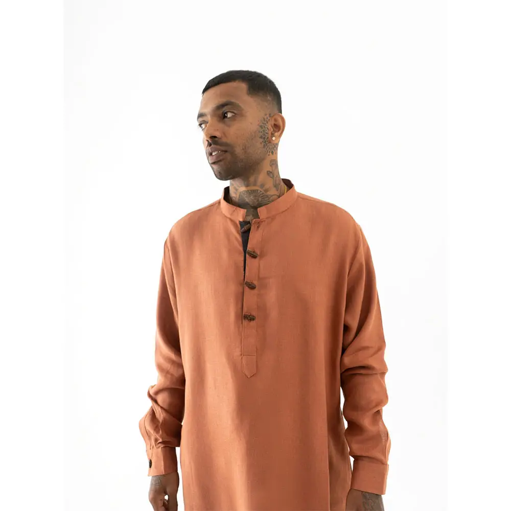 Cannabie Pure Hemp Kurta Long (Brick Red) on itshemp.in