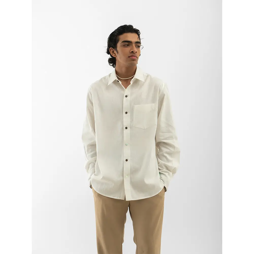 Cannabie Full sleeves Hemp Solid Shirt (Off White) on itshemp.in