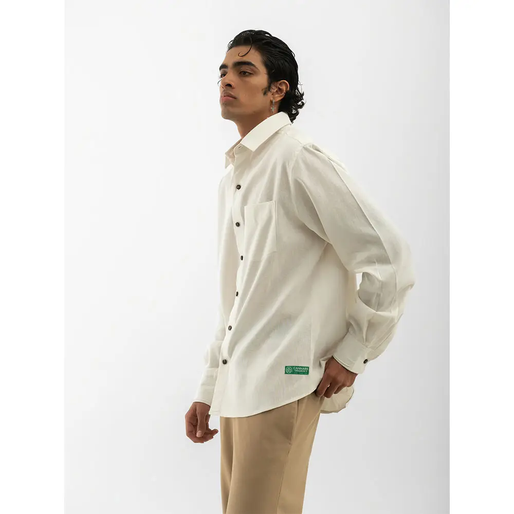 Cannabie Full sleeves Hemp Solid Shirt (Off White) on itshemp.in