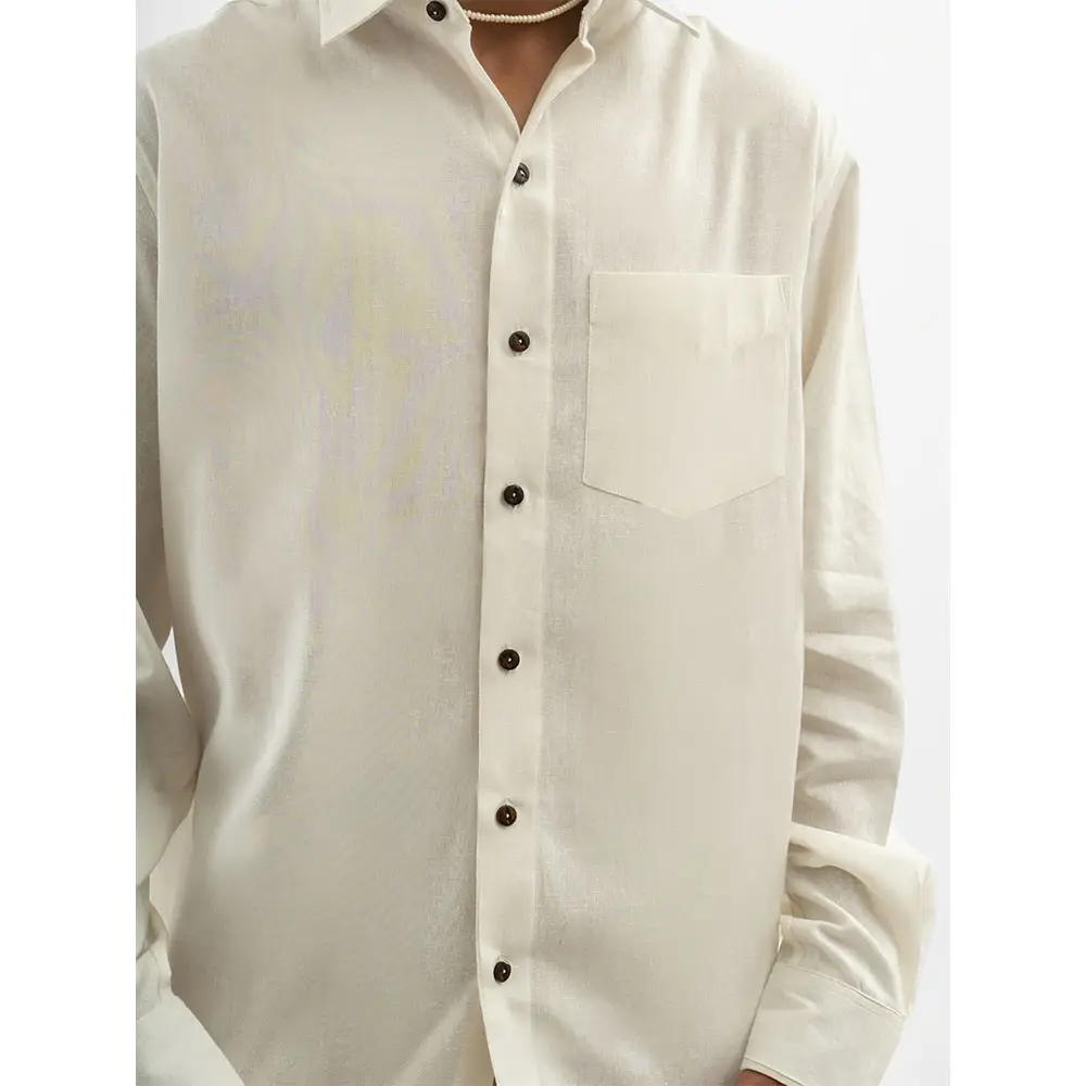 Cannabie Full sleeves Hemp Solid Shirt (Off White) on itshemp.in
