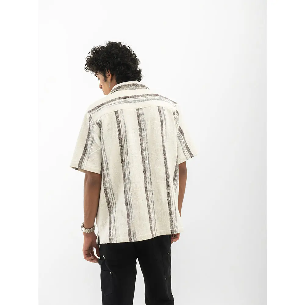 Cannabie Textured Cuban Collar Hemp Shirt (White) on itshemp.in