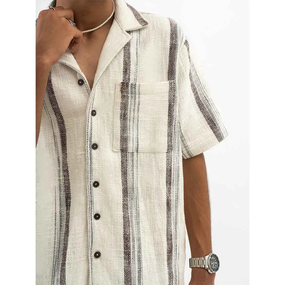 Cannabie Textured Cuban Collar Hemp Shirt (White) on itshemp.in