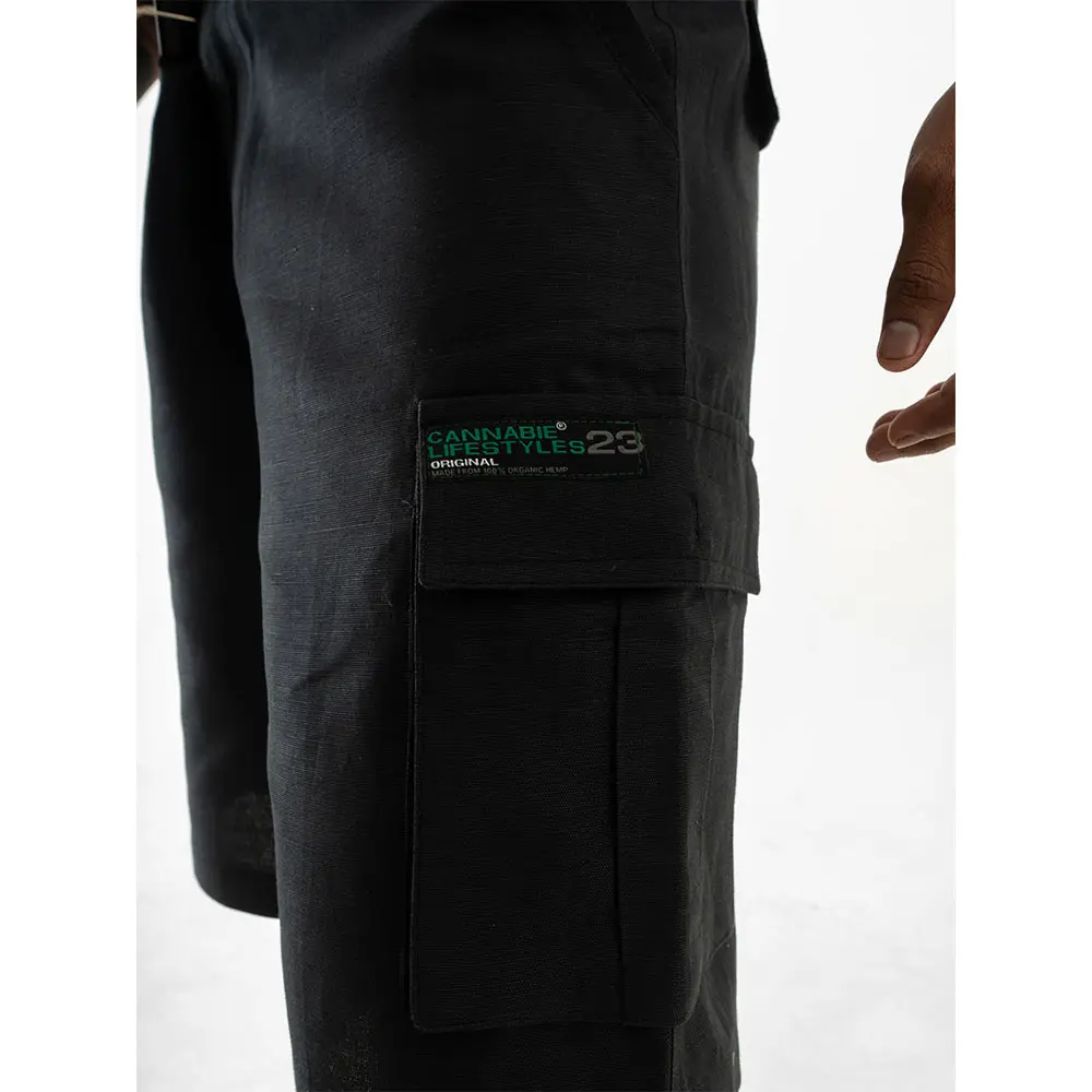 Cannabie Pure Hemp Cargo Shorts (Black) on itshemp.in