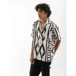 Cannabie Tribal Print Cuban Collar Hemp Shirt (Off White) on itshemp.in
