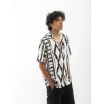Cannabie Tribal Print Cuban Collar Hemp Shirt (Off White) on itshemp.in