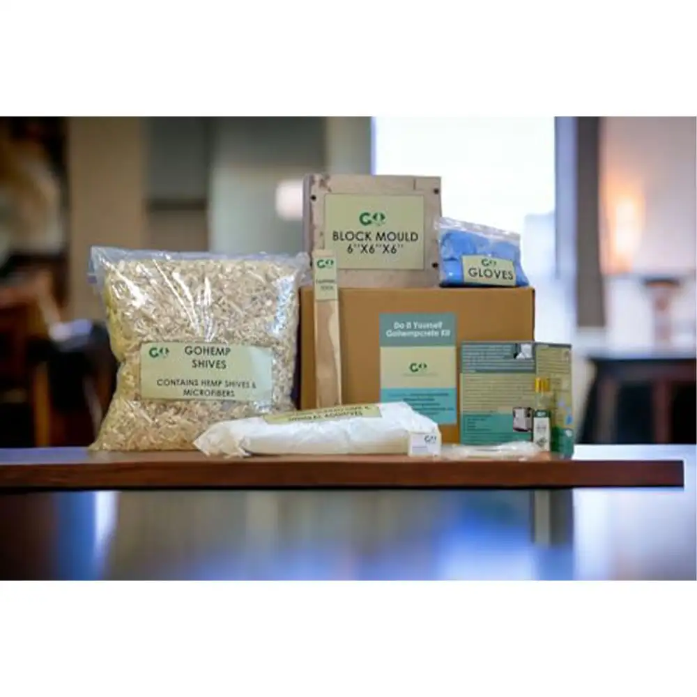 GoHemp Hempcrete DIY Kit (11 Items Kit), Hemp shives, Lime Binder, Mould, Tapping Tool, Gloves Mask, Head Cap, Hempseed Oil, Hemp Soap, Booklet, Plastic Sheet on itshemp.in