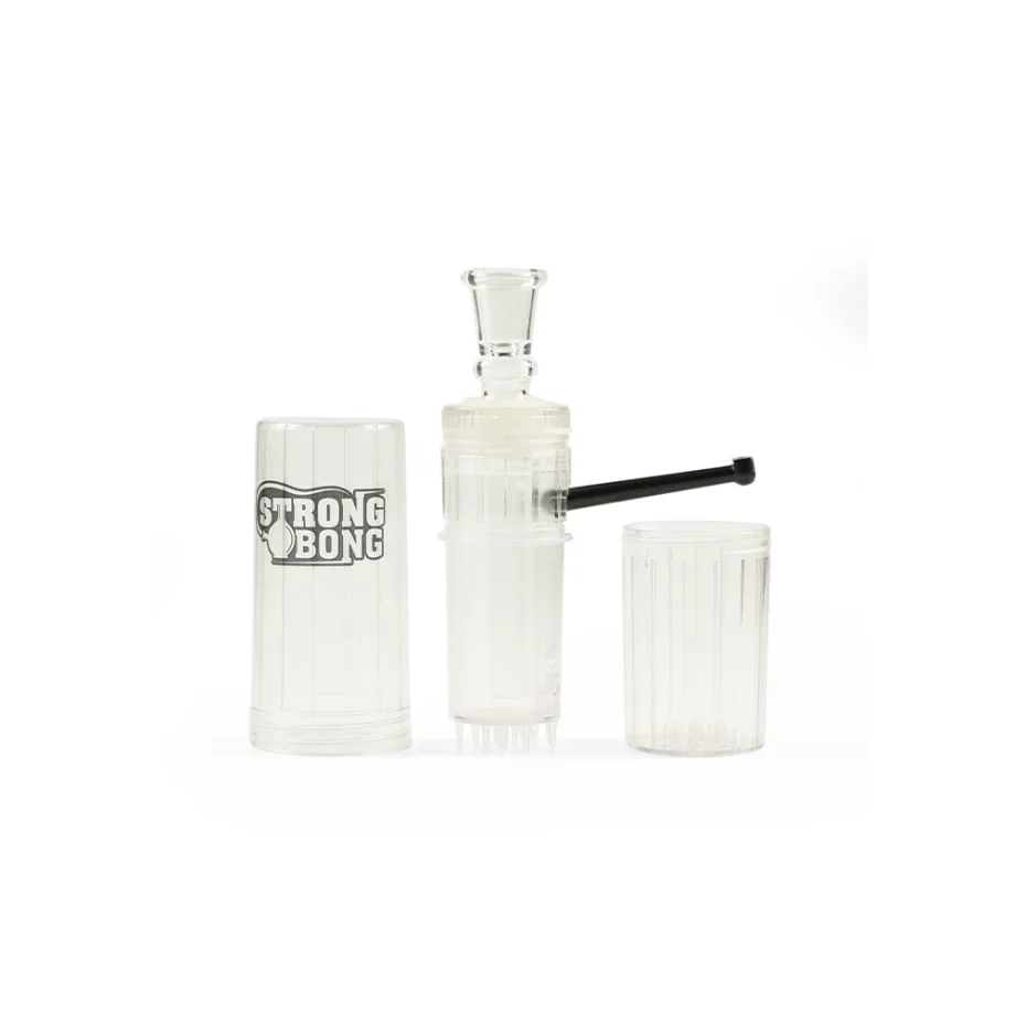 STRONG BONG Portable Travel Bong with Built-In Herb Grinder with Borosilicate Glass Shooter 18.8mm| Pocket-Friendly Size 6 Inch |2-in-1 Smoking Water Pipe + Crusher - Clear on itshemp.in