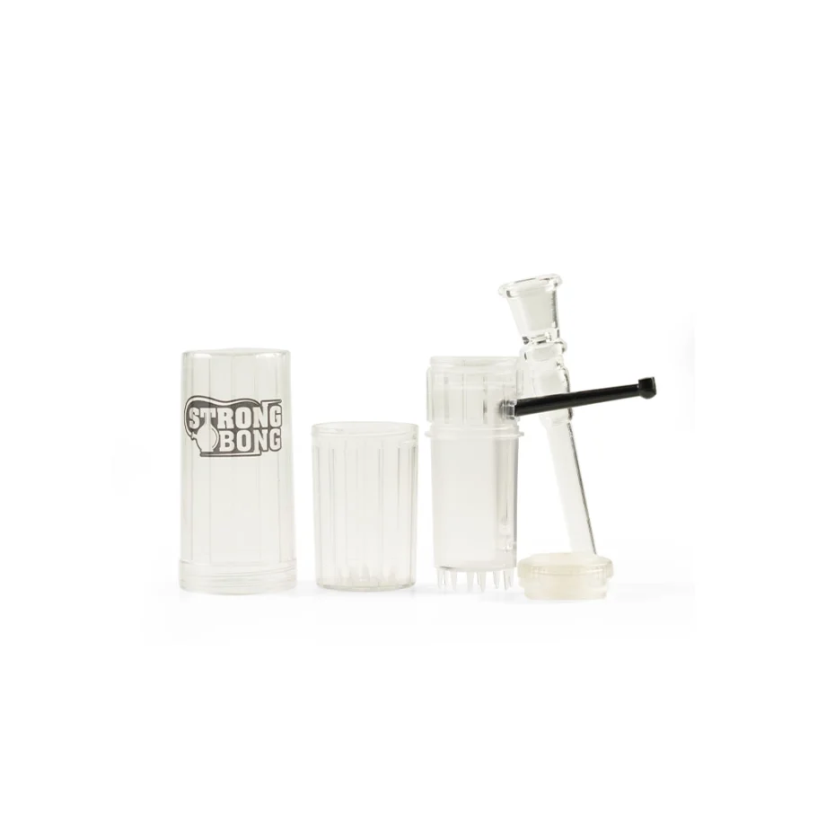 STRONG BONG Portable Travel Bong with Built-In Herb Grinder with Borosilicate Glass Shooter 18.8mm| Pocket-Friendly Size 6 Inch |2-in-1 Smoking Water Pipe + Crusher - Clear on itshemp.in