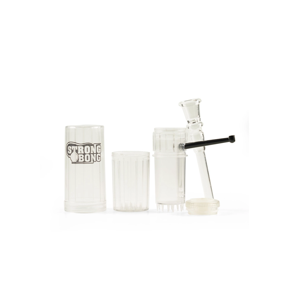 STRONG BONG Portable Travel Bong with Built-In Herb Grinder with Borosilicate Glass Shooter 18.8mm| Pocket-Friendly Size 6 Inch |2-in-1 Smoking Water Pipe + Crusher - Clear on itshemp.in
