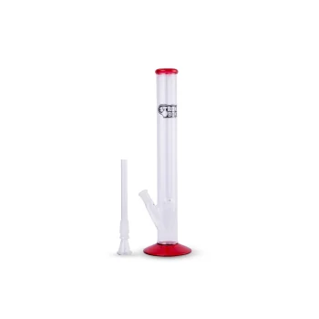 STRONG BONG 14 inch Straight Glass Bong With a Red Lining On Top & Bottom, Smoking Waterpipe - Transparent on itshemp.in