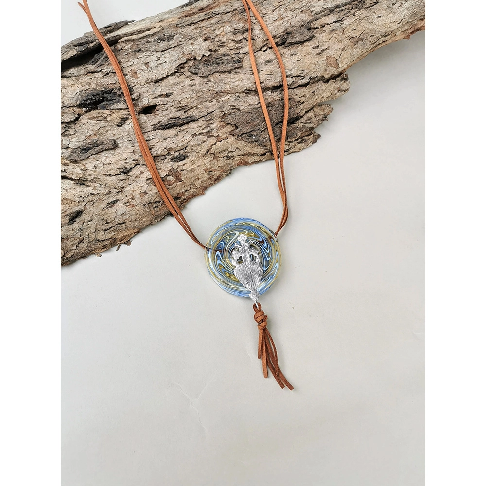Rustic Horse Metal Goddess in Vortex- Abstract Glass Art Necklace on itshemp.in