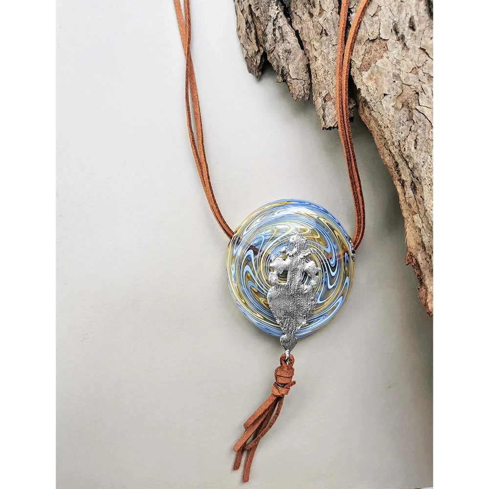 Rustic Horse Metal Goddess in Vortex- Abstract Glass Art Necklace on itshemp.in