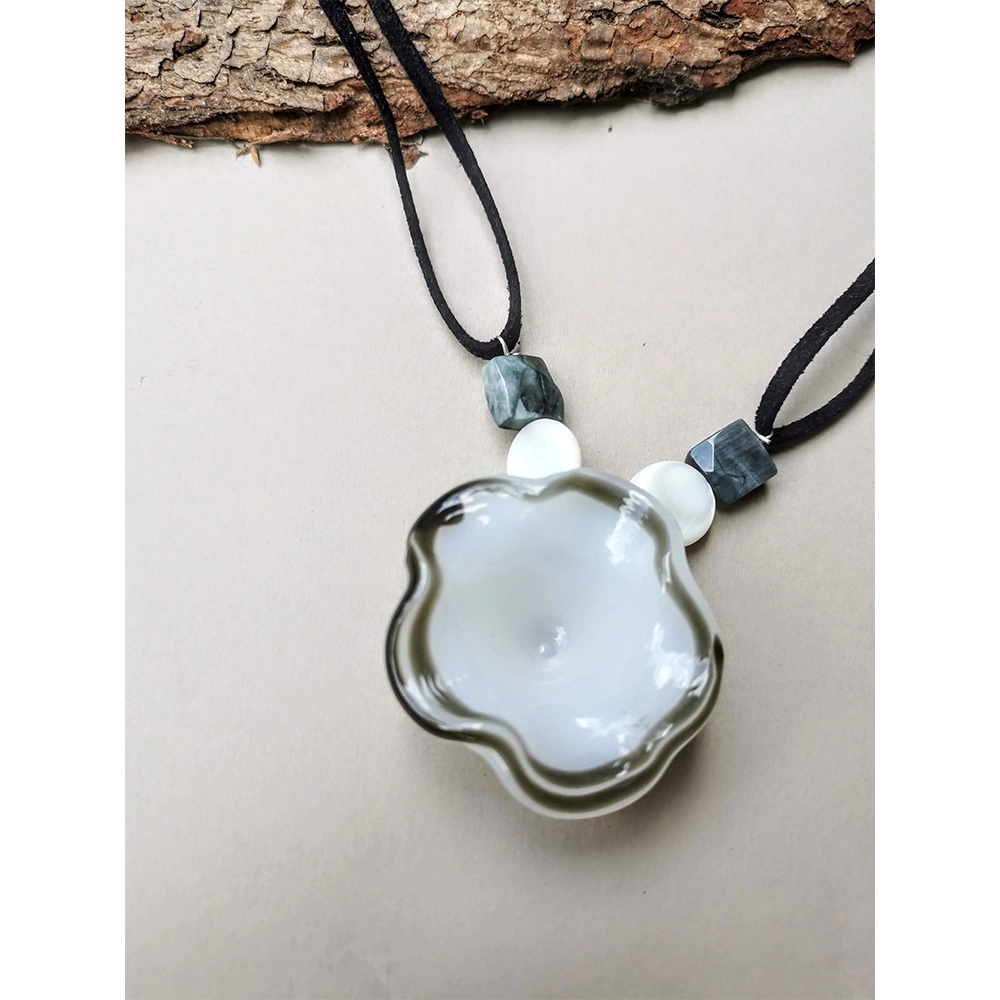 Rustic Horse White Glass Petal Necklace on itshem[p.in