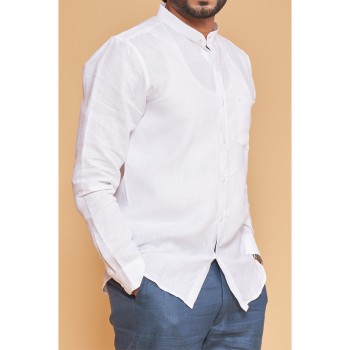 The Hemp Studio The Casual Pure Hemp Band Collar White Shirt on itshemp.in