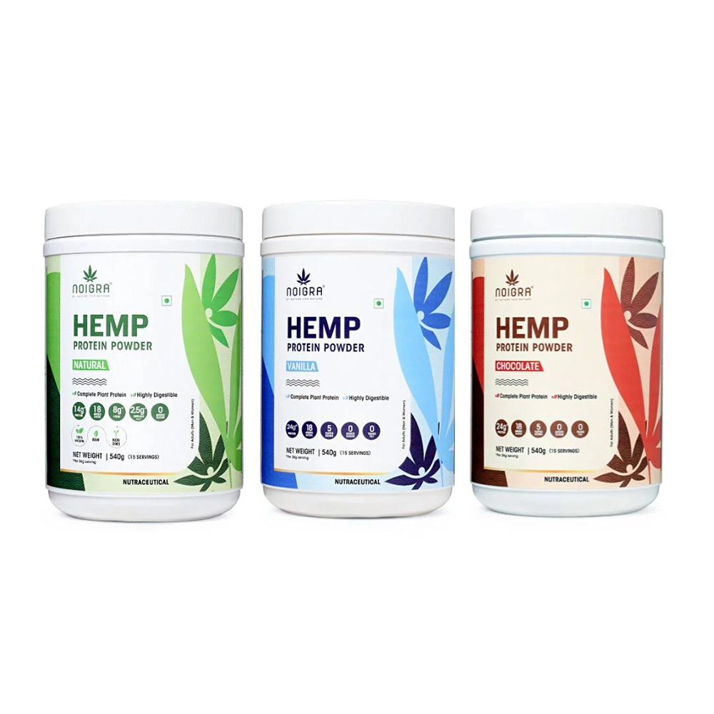 Noigra Hemp Protein Powder Combo pack, Natural + Vanilla + Chocolate, (540 grams X3) on itshemp.in