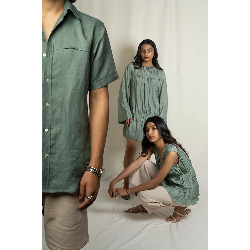 Hemis Gather Dress, Sage Green on itshemp.in