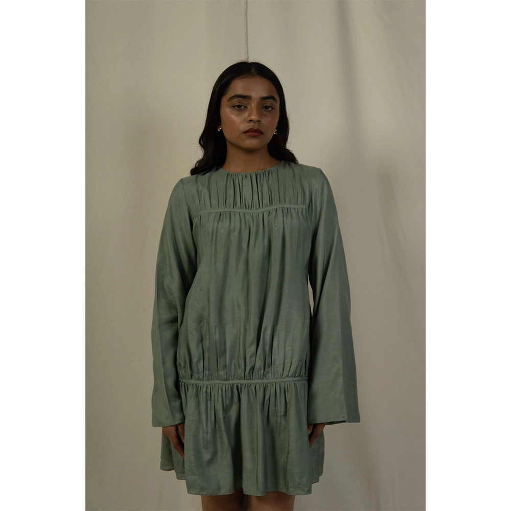 HE010149_2 Hemis Gather Dress, Sage Green on itshemp.in