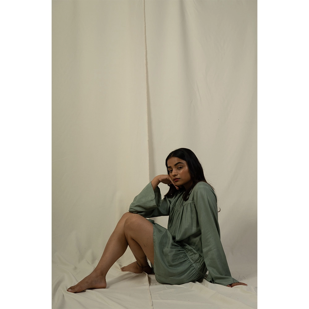 Hemis Gather Dress, Sage Green on itshemp.in