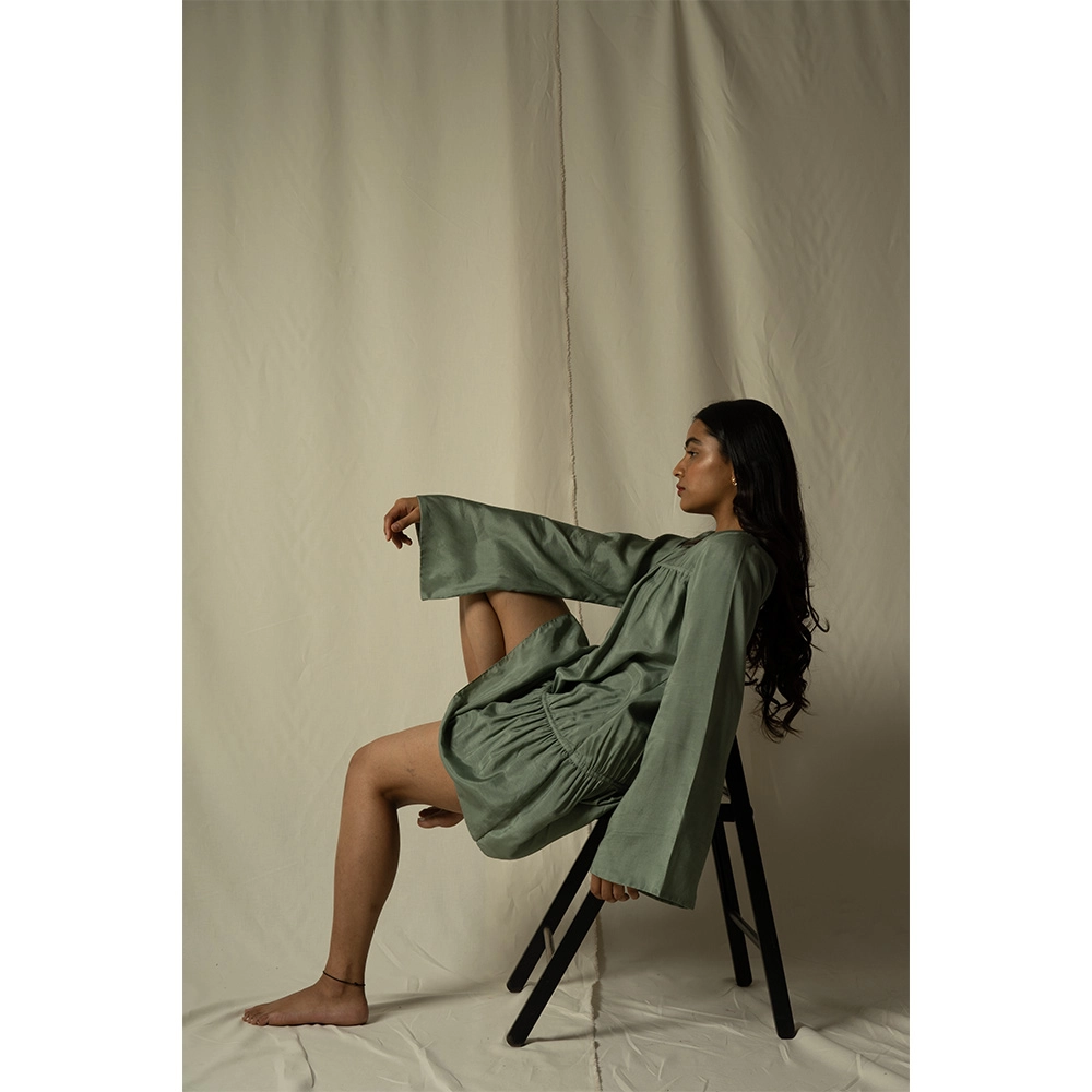 Hemis Gather Dress, Sage Green on itshemp.in
