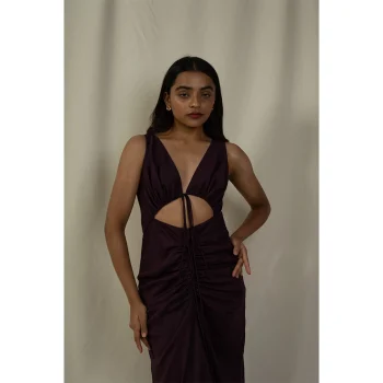 Hemis Gathered Cut Out Dress, Midnight Plum on itshemp.in