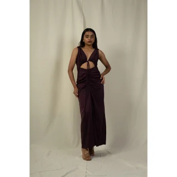 Hemis Gathered Cut Out Dress, Midnight Plum on itshemp.in