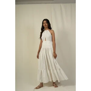Hemis Overlap Peeping Dress, Pristine White